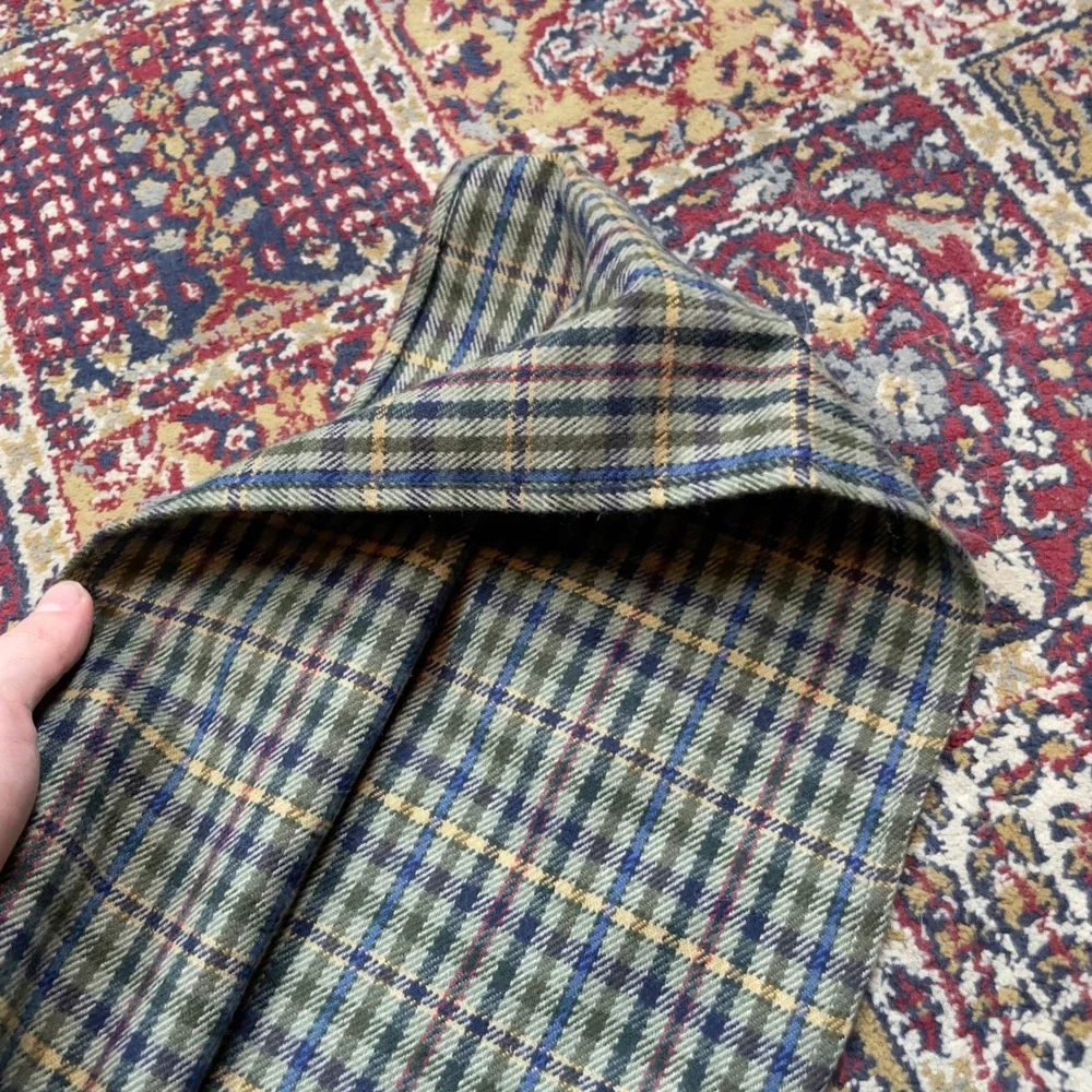 VTG 80s 90s Classic Plaid Scarf Fringe Wool Blend Green Blue Yellow check‎ 60
